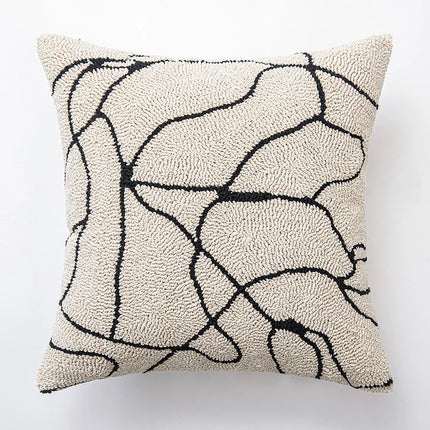 Housse de coussin brodée géométrique noire et blanche - Housse de coussin moderne faite à la main 18x18 pouces