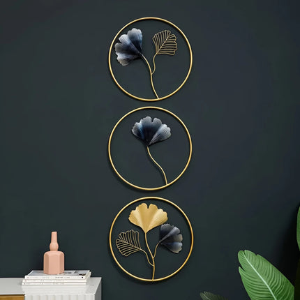 Colgante de pared con hojas de ginkgo de metal moderno