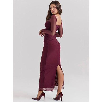 Robe longue élégante à manches longues et transparente pour femme