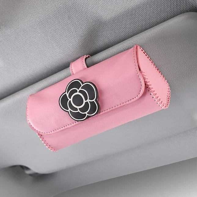 Universal Camellia Flower Leather Sunglasses Holder for Car Visors - Wnkrs