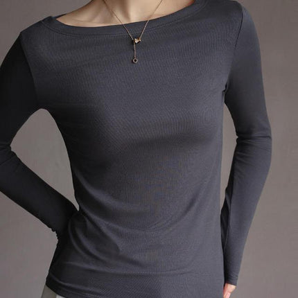 Women's Long Sleeve Modal Stretch Tee – Casual Simple Basics