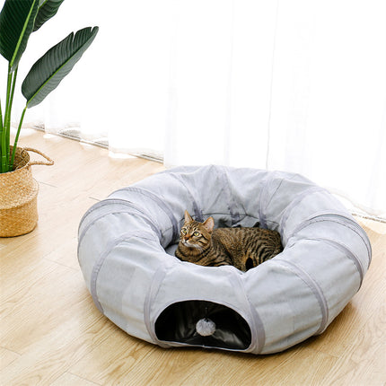 Lit tunnel pliable interactif pour chat