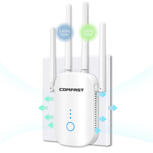 1200Mbps Dual Band WiFi Extender 2.4G & 5GHz Wireless Repeater with 4 Antennas