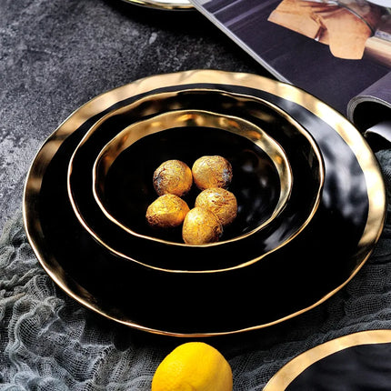 Elegant Ceramic Beef Platter with Gold Edge