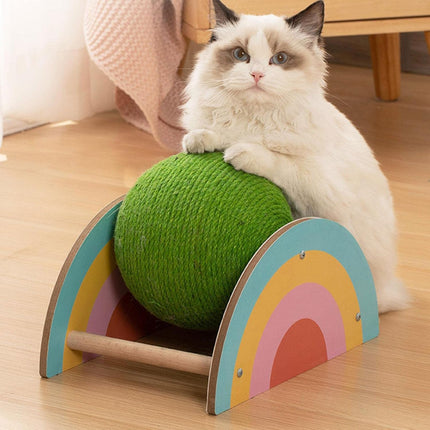 Roue à gratter en bois et sisal pour chat avec boule de capture