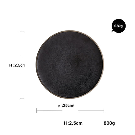 Black crystal large plate ceramic plate home dessert plate round flat plate - Wnkrs