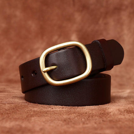 Ceinture tendance en cuir véritable pour femme de 2,8 cm - Boucle à ardillon vintage