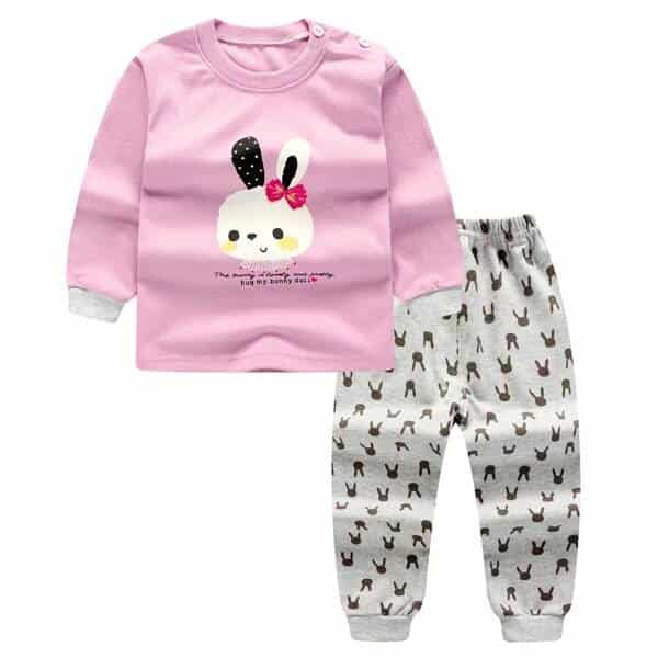 Baby's Cartoon Patterned Cotton T-Shirt with Pants Set