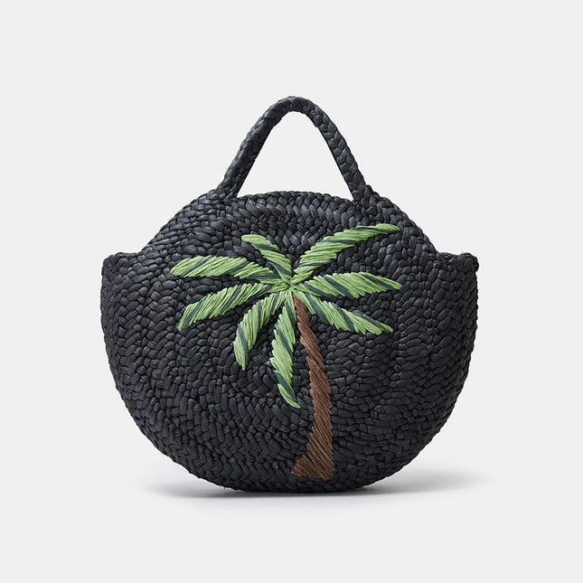 Sac fourre-tout en paille brodé Summer Beach pour femme