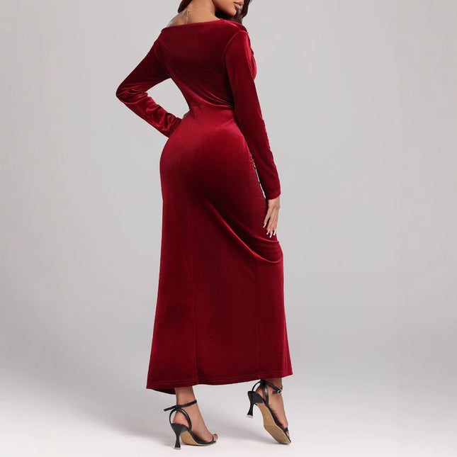 Robe de soirée fendue en plissé pour femme