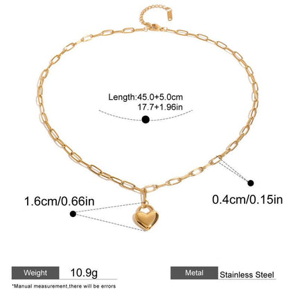 Collier avec pendentif en forme de cœur en acier inoxydable plaqué or 18 carats pour femme