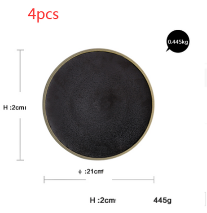 Black crystal large plate ceramic plate home dessert plate round flat plate - Wnkrs