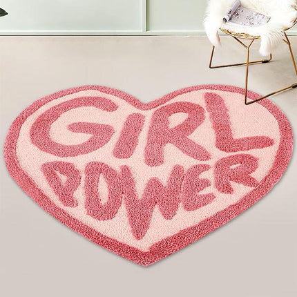 Alfombra con mechones en forma de corazón de color rosa para habitación de niña