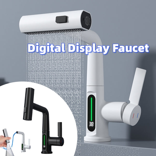 Intelligent Digital Display Faucet Pull-out Basin Faucet Temperature Digital Display Rotation - Wnkrs