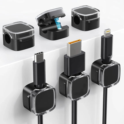 6 clips magnéticos para gestión de cables: organizador de cables para escritorio y ganchos de pared para teléfono, datos y cargador