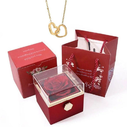 Elegant Stainless Steel Rotating Rose Box with Engraved Heart Necklace - Wnkrs