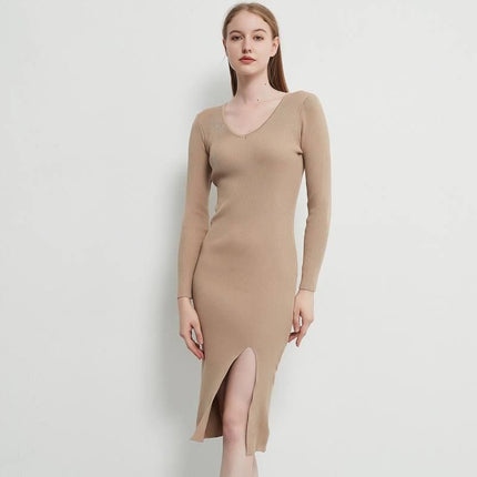 Elegant Lace-Up Knitted Midi Dress