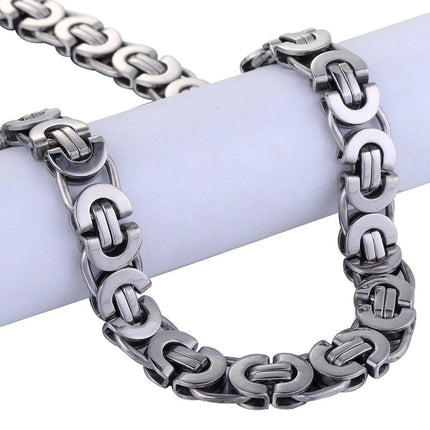 11mm Stainless Steel Flat Byzantine Link Chain Necklace - Wnkrs