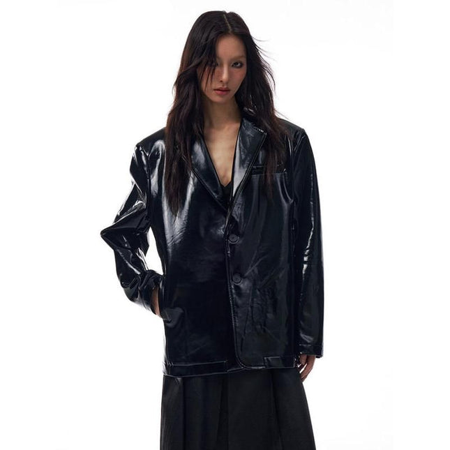 Women's Glossy PU Leather Jacket