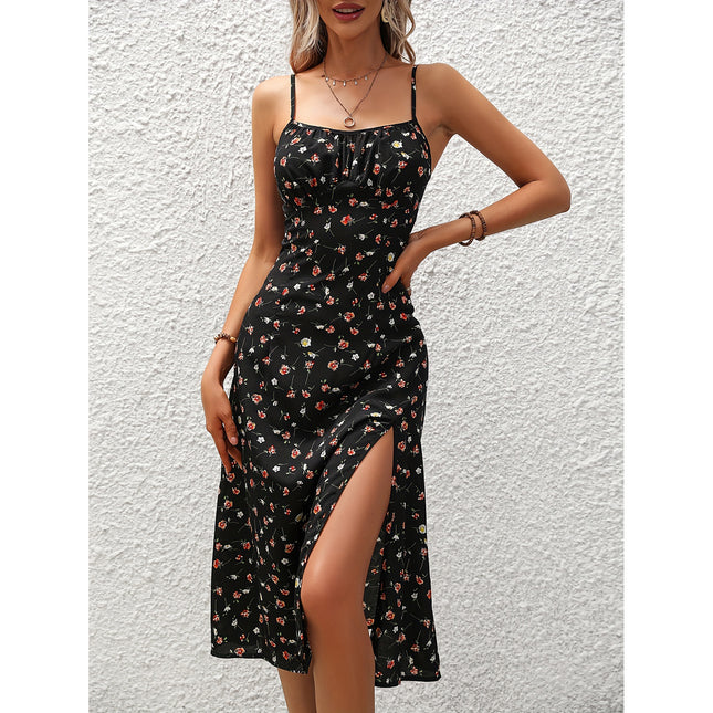 New Polka Dot Print Suspender Dress Summer Sexy Slit Long Dresses For Womens Clothing - Wnkrs