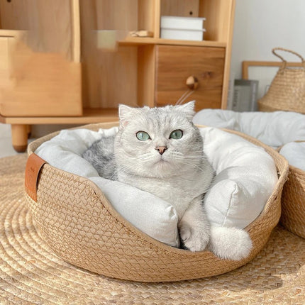 Lit confortable pour animaux de compagnie en bambou tissé à la main pour chats et petits chiens