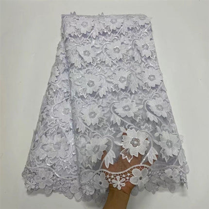 Water Soluble Lace With Sequins Embroidered Flower Texture Mesh Fabric - Wnkrs