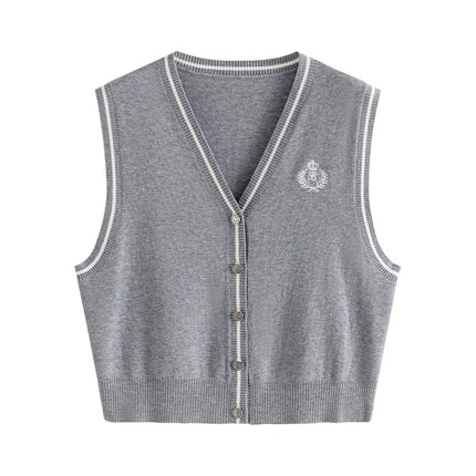 Gilet tricoté gris d'automne pour femme