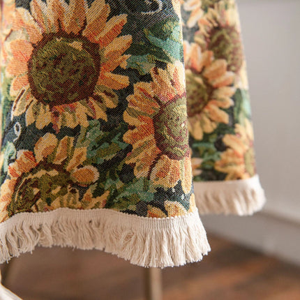 Elegante mantel redondo con estampado de girasoles en jacquard americano