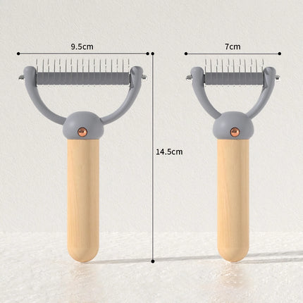 Peigne double face pour poils d'animaux avec manche en bois