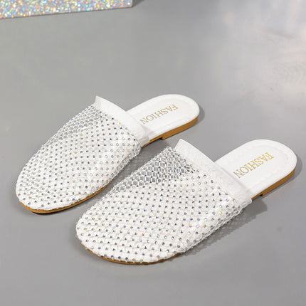 Hollow-toe Transparent Hollow Sandals With Rhinestones Summer Fashion Outdoor Slippers Flat Shoes For Women