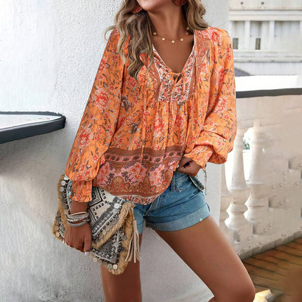 Bohemian V-neck Long Sleeve Top for Women