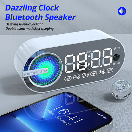 Wireless Bluetooth Speaker Alarm Clock with RGB LED, 3D Surround Sound, and Large Display