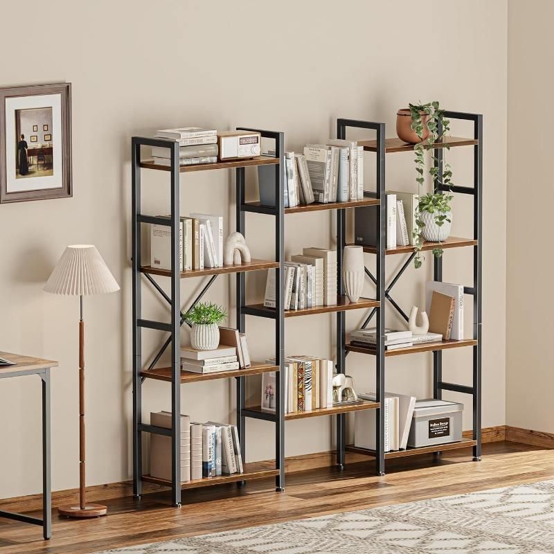 Modern Triple 4-Tier Wide Bookshelf for Home & Office
