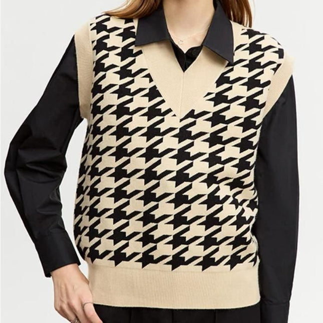 Gilet tricoté à carreaux rétro chic d'automne