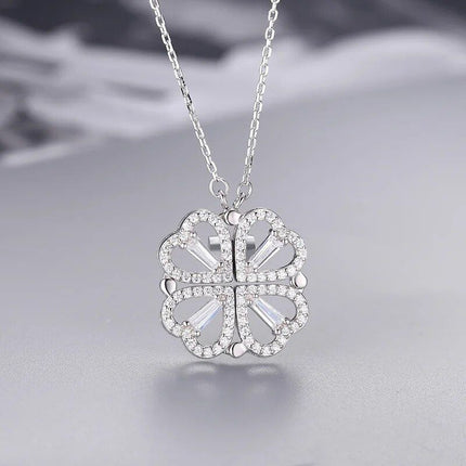 Elegant Heart-Shaped Crystal Clover Pendant Necklace - Fashion Jewelry for Women - Wnkrs