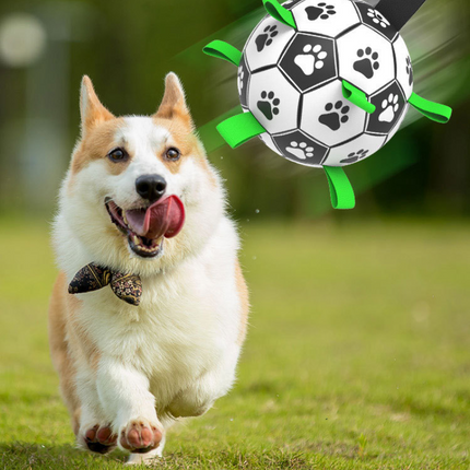 Juguete de fútbol interactivo para perros con lengüetas de agarre