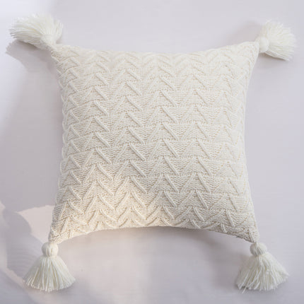 Housse de coussin en tricot chenille doux - Housse de coussin à pompons nordiques