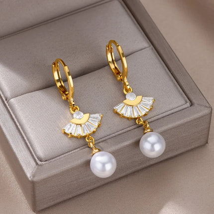 Butterfly Imitation Pearl Dangle Earrings - Trendy Stainless Steel Jewelry