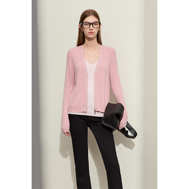 Prendas de punto con escote en V y colores contrastantes para mujer