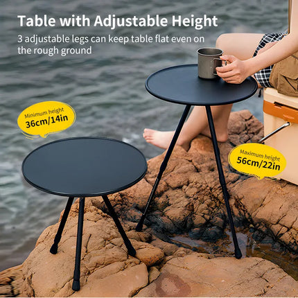 Adjustable Ultralight Portable Camping Round Table with Light Stand