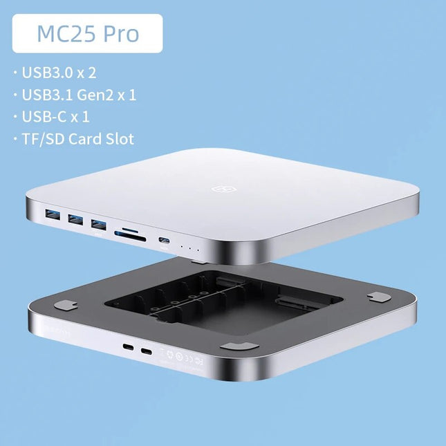 Concentrador USB-C para Mac Mini con carcasa para dos discos duros