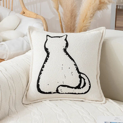 Housse de coussin à imprimé chat nordique – Jolie taie d'oreiller en peluche pour la décoration intérieure d'automne