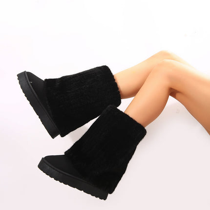 Botas de nieve de piel largas de invierno para mujer