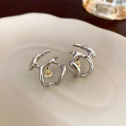 Liquid Metal Silver Irregular Stud Earrings - Wnkrs