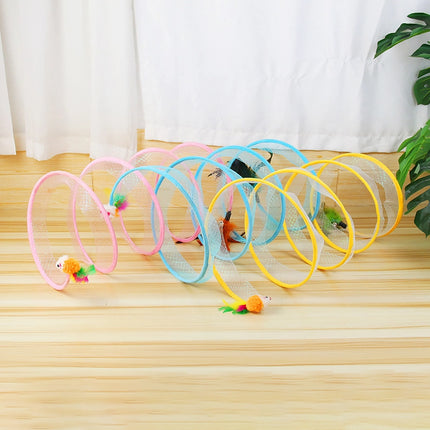 Túnel interactivo plegable para gatos con juguetes de plumas y ratón