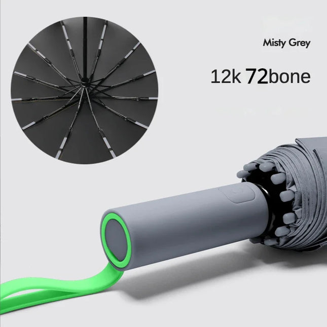 Paraguas plegable totalmente automático: resistente al viento, al sol y al agua, con 72 varillas de fibra de vidrio