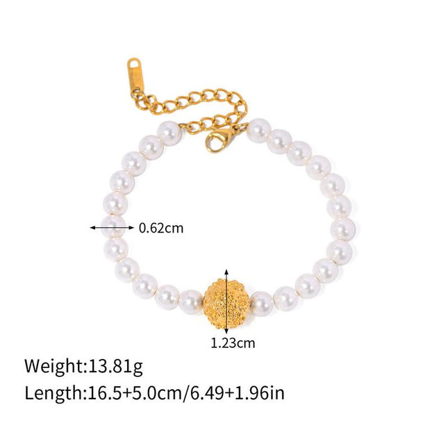 Gold Plated Stainless Steel Pearl Flower Ball Bracelet