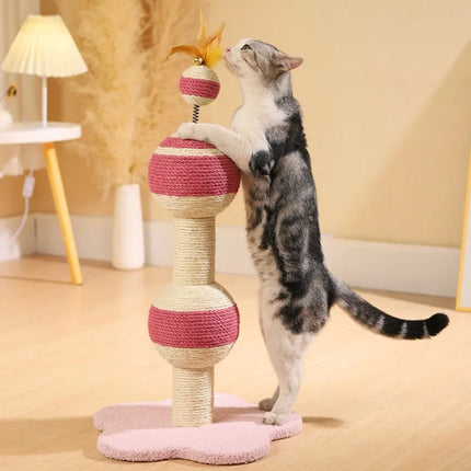 Cadre d'escalade pour chat en sisal avec plumes et jouet à ressort