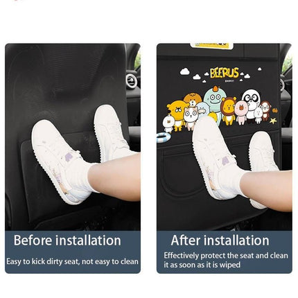 Car Seat Back Protector with Cartoon Design & Storage Pocket - Wnkrs