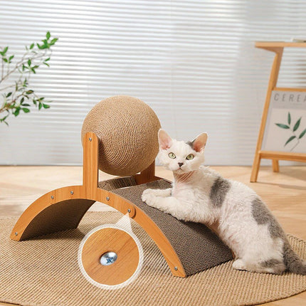 Deluxe Wooden Cat Scratcher with Sisal Ball - Wnkrs